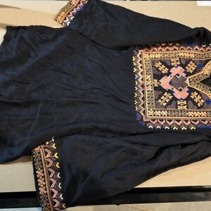 Black Embroidered Tunic with Colorful Patterns